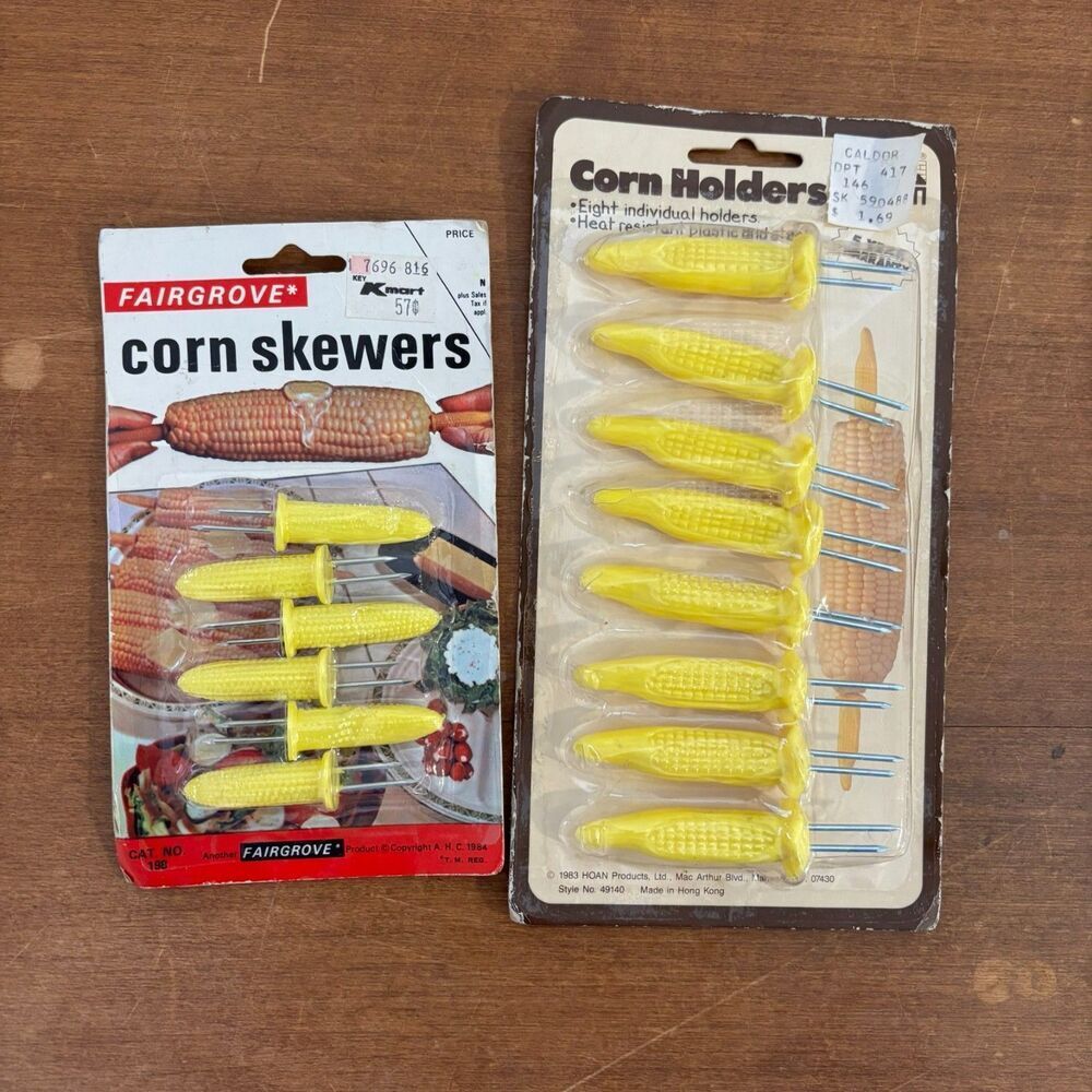 Lot of 2 Packages Vintage Fairgrove Corn Skewers Holders Yellow Plastic NEW